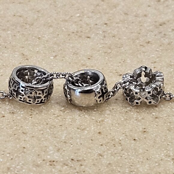 BIRKS MAYORS 925 SILVER 3 RING MUSE CLOVER QUATREFOIL PIERCED NECKLACE CHAIN - Picture 9 of 13